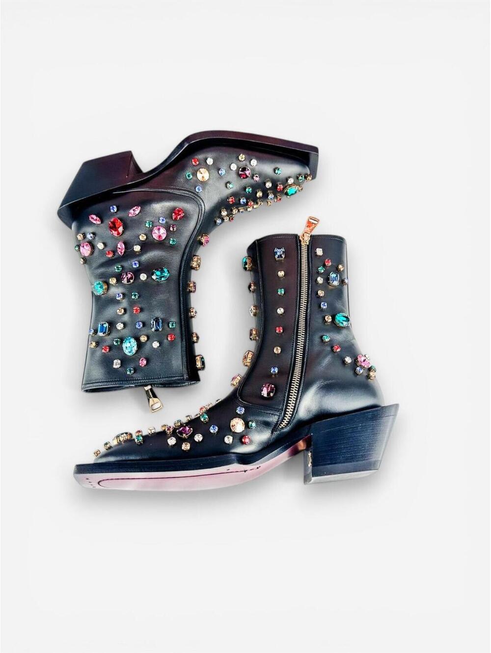 Dolce & Gabbana Crystal Rhinestone Western Cowboy Boot Black Men EU 39 | NIB - Picture 4 of 9